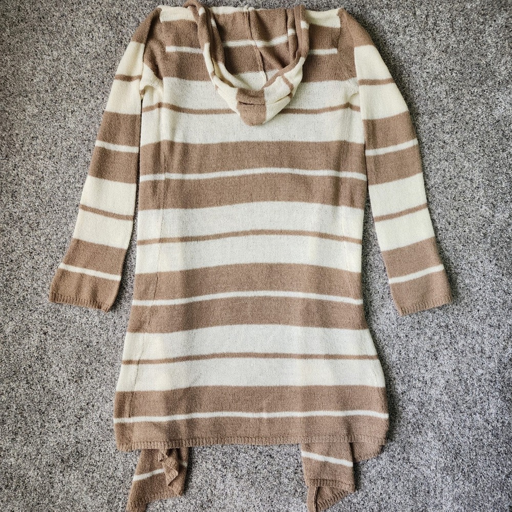 I'm In Love With Derek Cardigan Women Medium Tan Cream Striped Hooded Excellent